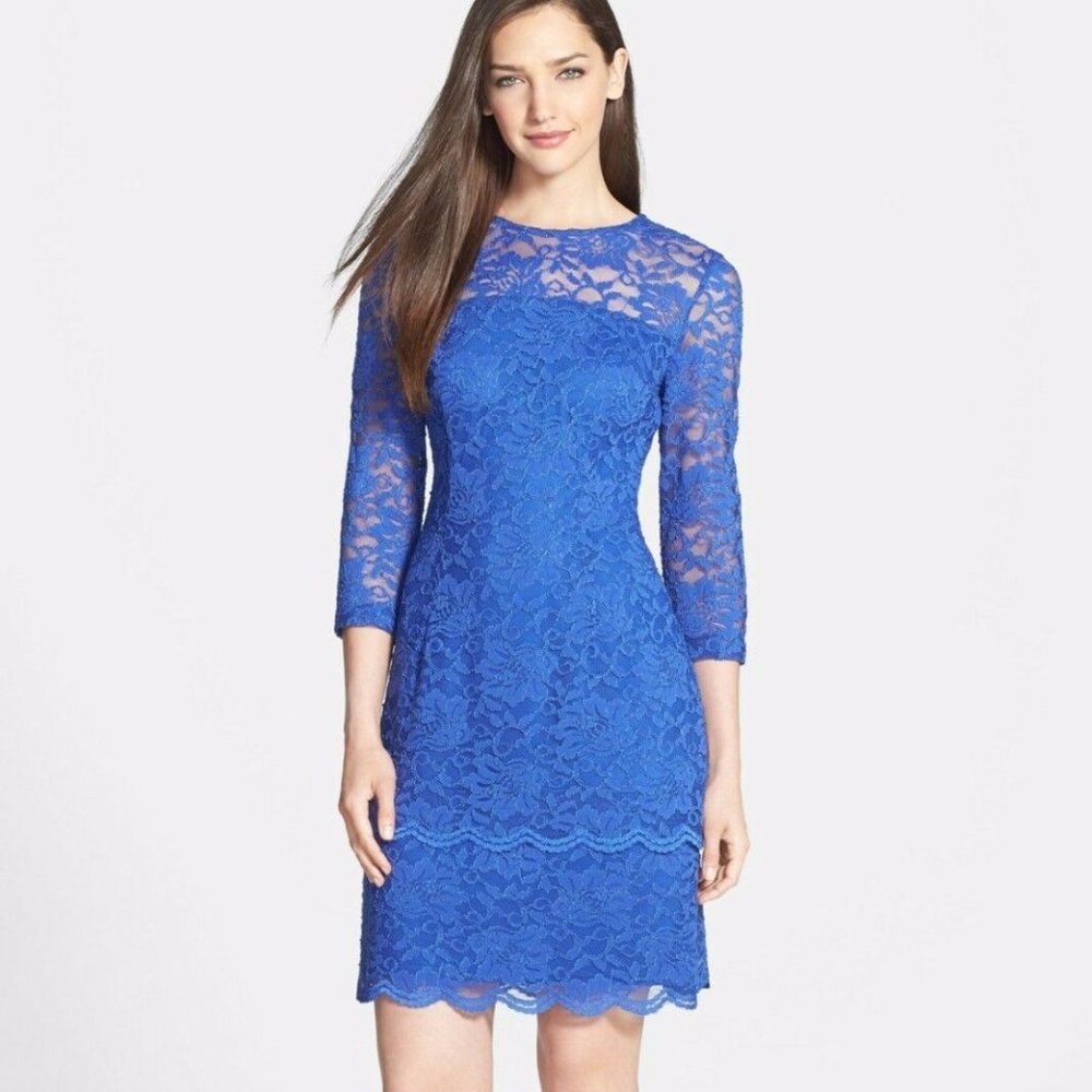 ALEX EVENINGS Romantic Lace Chic Tiered Dress Blue